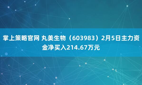 掌上策略官网 丸美生物（603983）2月5日主力资金净买入214.67万元